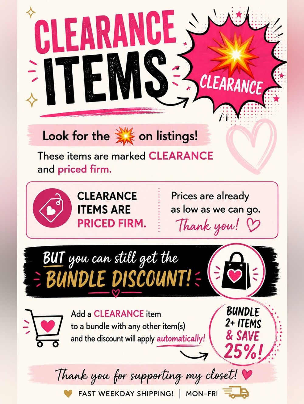 💥 CLEARANCE ITEMS — LOOK FOR THE 💥!